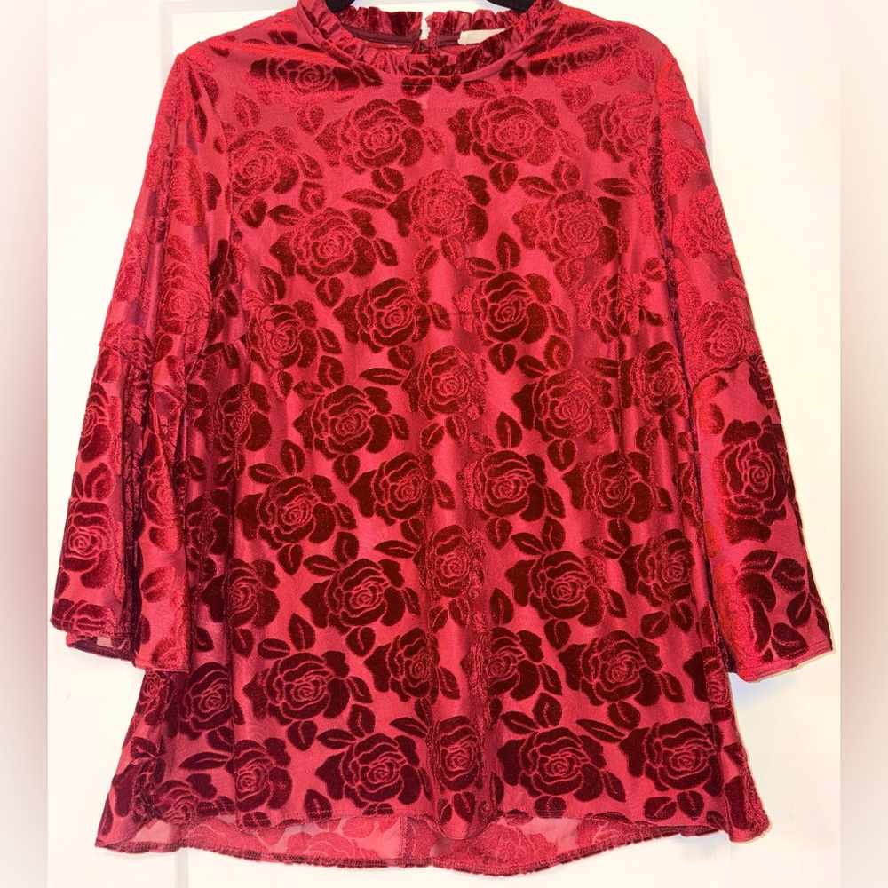 Burgundy Velvet Bell Sleeve Top